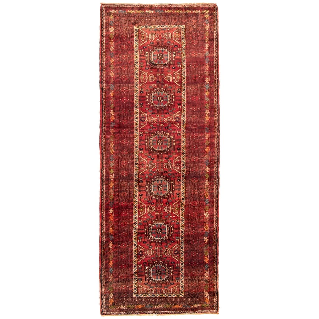 Hand-knotted Authentic Turkish Red Wool Rug - 3'11" x 10'2" Runner/3'11 x 10'2