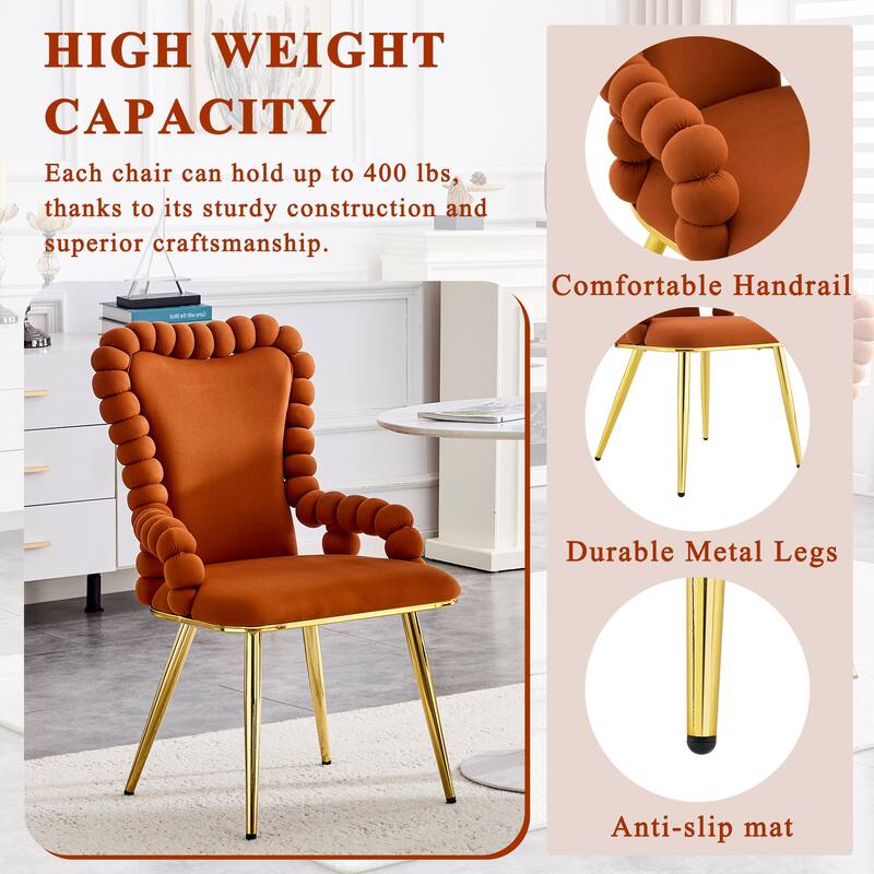 Set of 2, Velvet Dining Chairs with Metal Legs, Upholstered Accent Chairs with Armrests for Dining Room, Kitchen