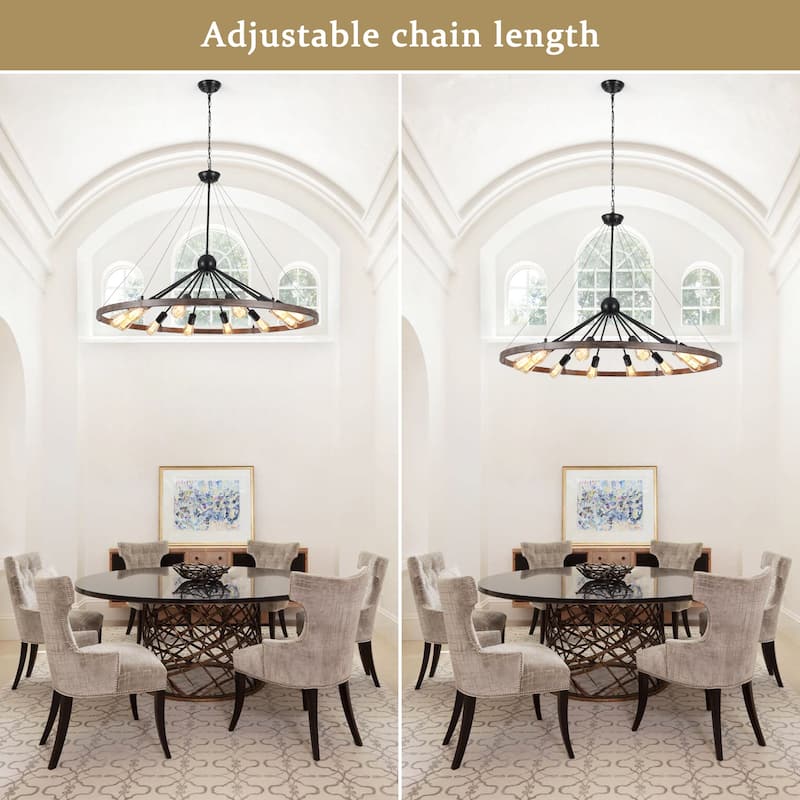 12-Light W43.3" x H90.55" Wagon Wheel Chandelier for Study Bedroom