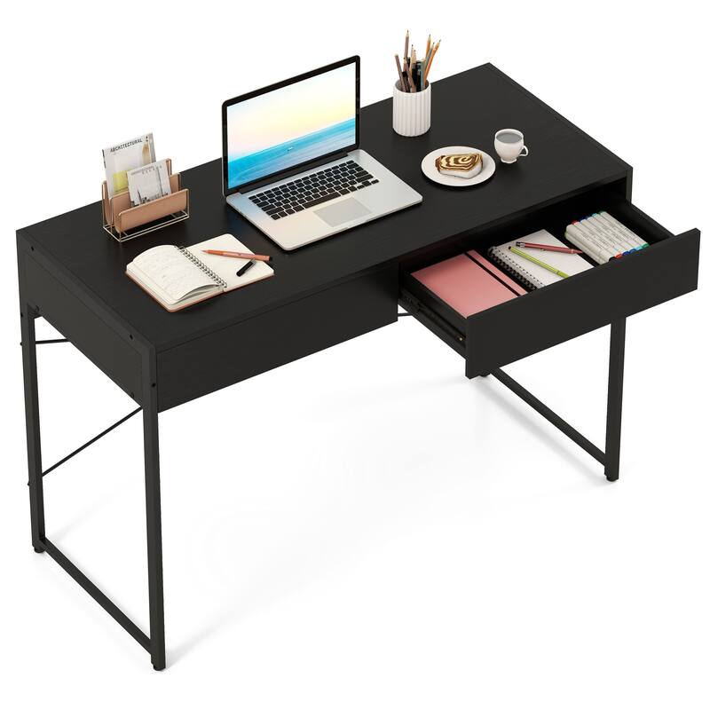 Gymax Modern 2-Drawer Computer Desk w/ Reinforced Heavy-Duty Metal - Black