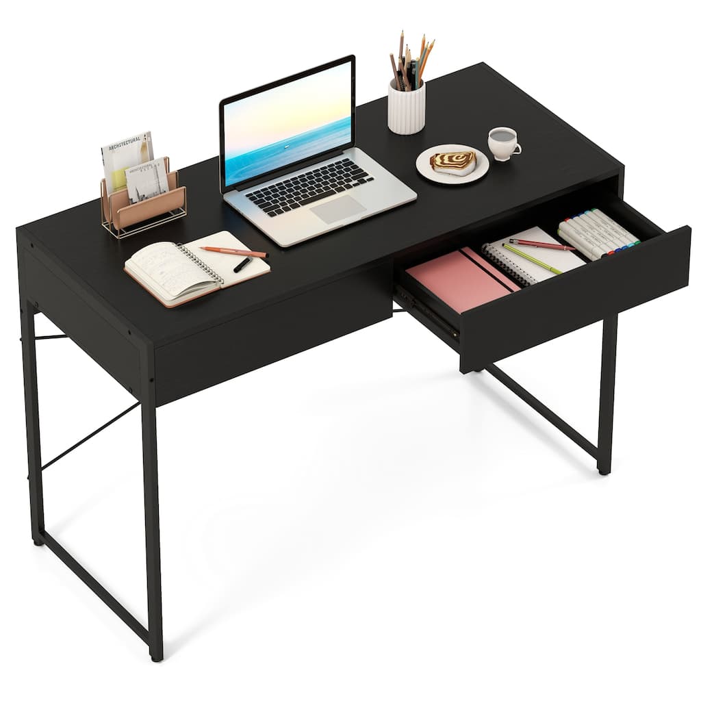 Gymax Modern 2-Drawer Computer Desk w/ Reinforced Heavy-Duty Metal