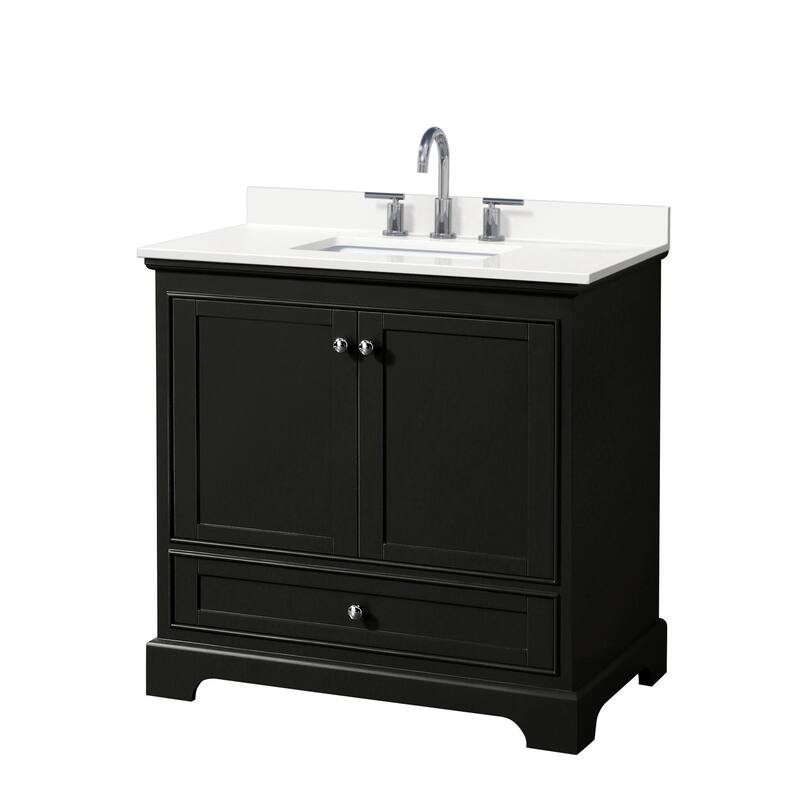 Wyndham Collection WCS202036S-QTZ-US3MXX Deborah 36" Free Standing - Dark Espresso / White Quartz Top / Polished Chrome