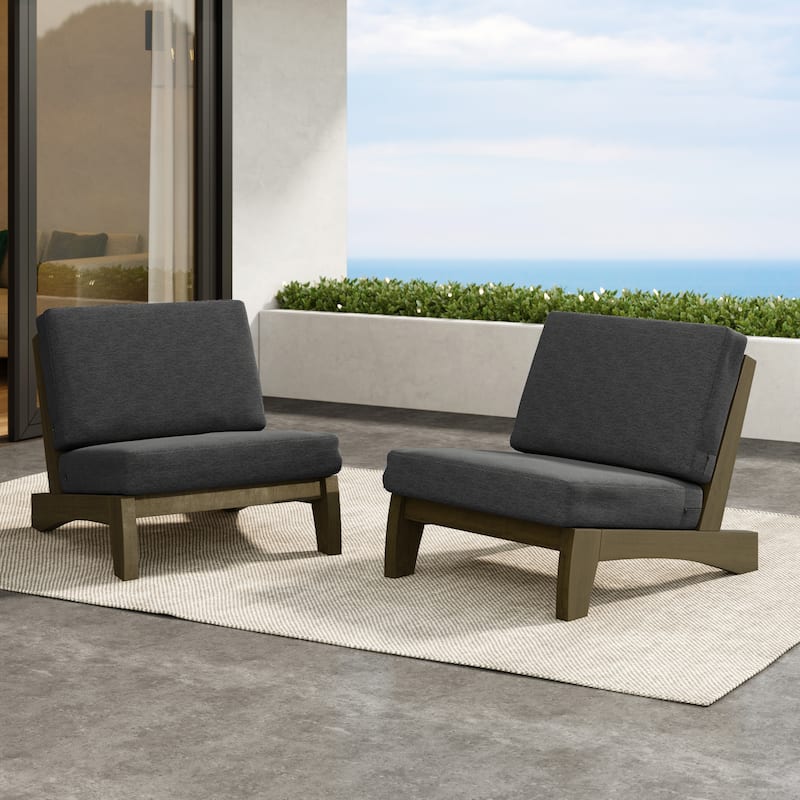 Outdoor Furniture Teak Wood Armless Loveseat Sofa With Cushion - 2 Chairs - Dark Gray/Brown