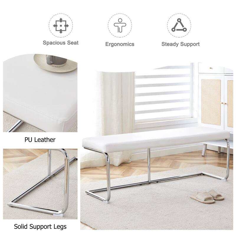 Roomfitters Modern Shoe Bench with Silver Metal Legs, Upholstered Sofa Bench for Bedroom and Living Room
