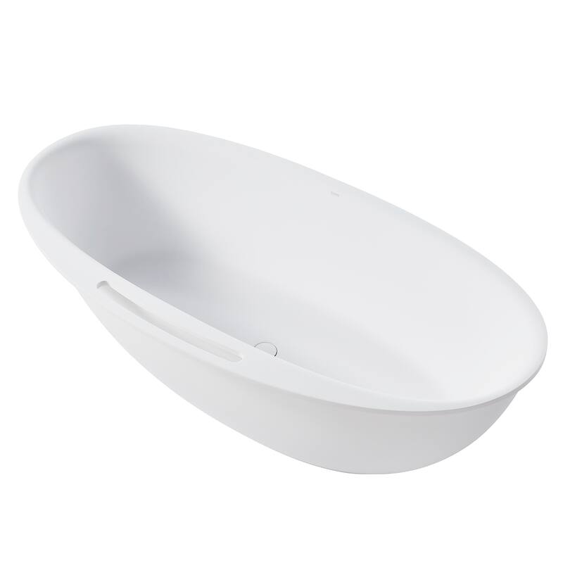 63/67 Inch Stone Resin Solid Surface Freestanding Soaking Bathtub with Center Drain in Matte White