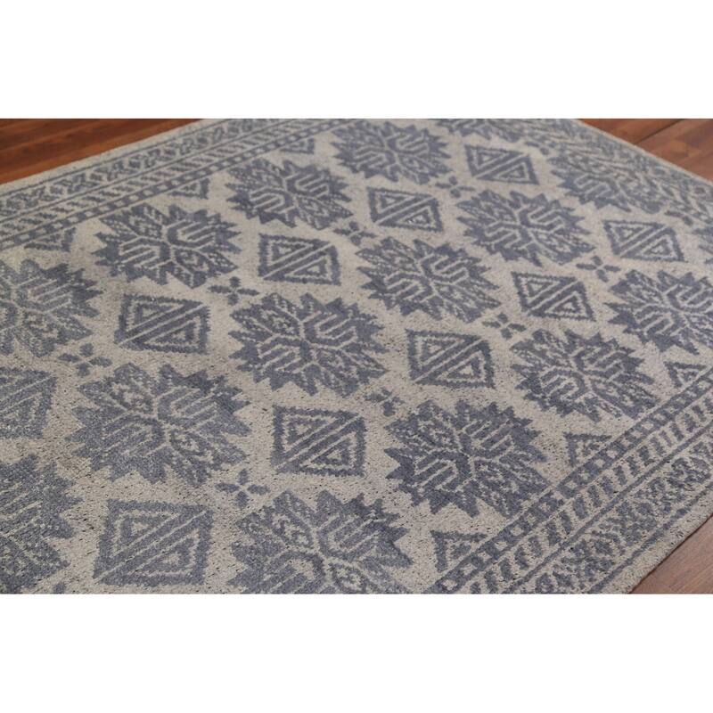 Modern Geometric Moroccan Indian Area Rug Hand-Knotted Wool Carpet - 4'11" x 7'11"