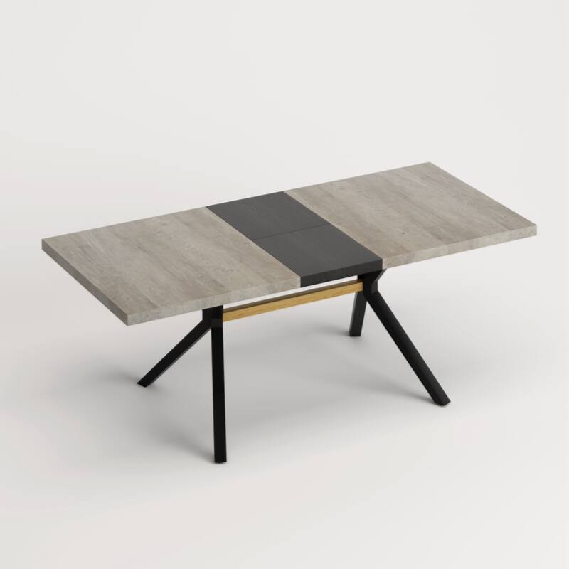 62.99"- 78.74" Vintage Rectangular Stretch Dining Table With Antique Wooden Tabletop and Black Embossed Centerboard