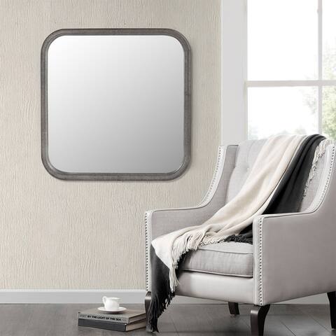Square Decorative Wall Hanging Mirror PU Covered Framed Mirror - 23.62" x 1.00" x 23.62"
