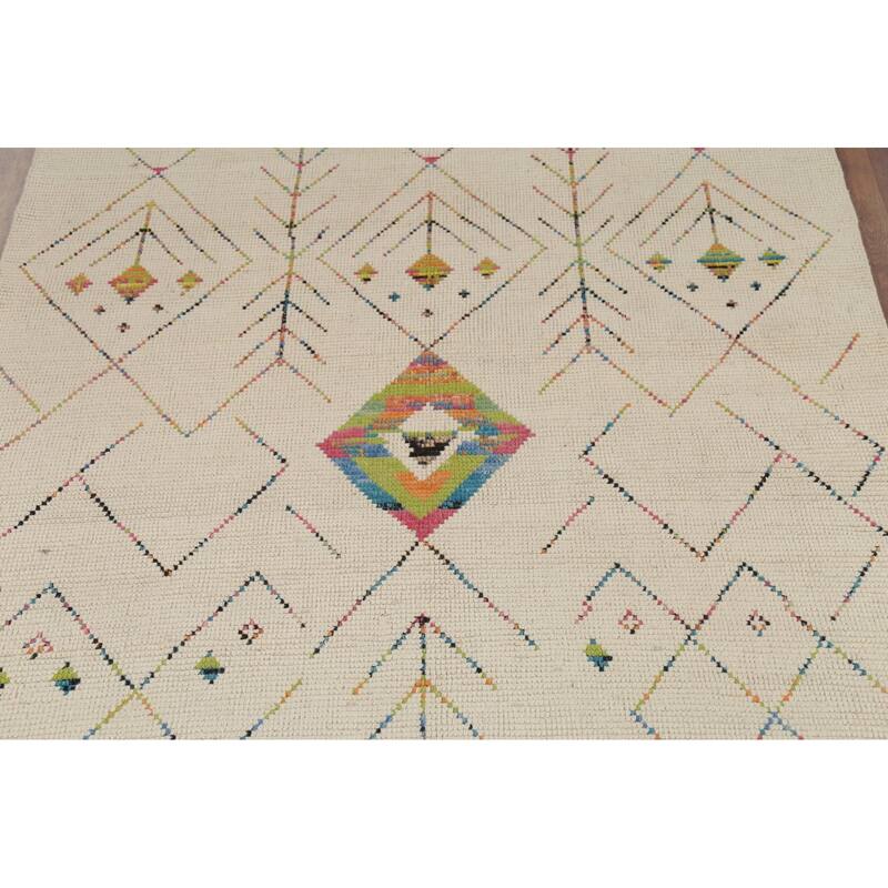 Ivory Geometric Moroccan Oriental Area Rug Handmade Wool Carpet - 5'11"x 9'6"