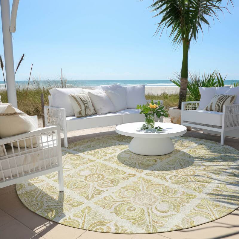 Machine Washable Indoor/ Outdoor Chantille Mosaic Rug - Beige - 8' x 8'