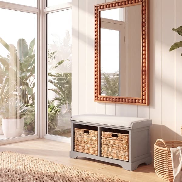 slide 2 of 17, SAFAVIEH Freddy Vintage Grey Wicker Storage Bench - 33.5" W x 16.1" D x 19.9" H
