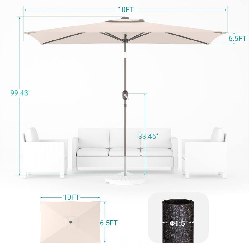 Bonosuki 10 x 6.5ft Patio Rectangular Umbrella with Tilt and Crank
