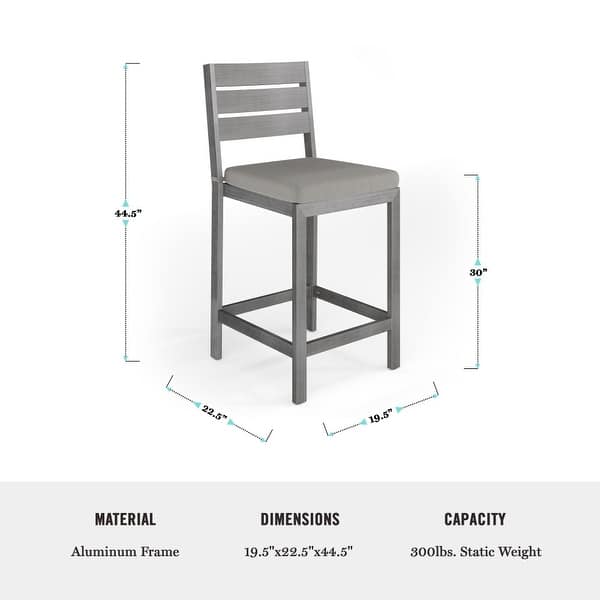 dimension image slide 0 of 2, Martha Stewart 2PK All-Weather Patio Bar Stools with Seat Cushions - 19.5"W x 22.5"D x 44.5"H