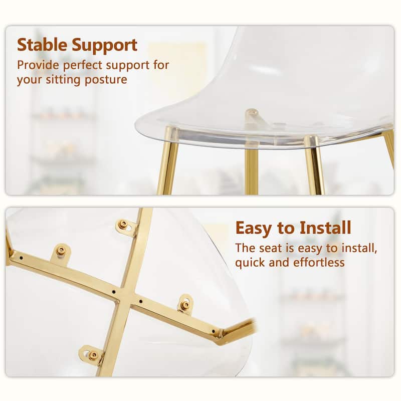 Modern Luxury Dining Set Rectangular Tempered Glass Table 4 Transparent Chairs Gold Legs