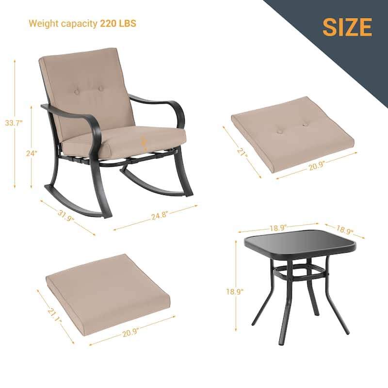 Bonosuki Outdoor 3-piece Rocking Chair Patio Bistro Set with Side Table