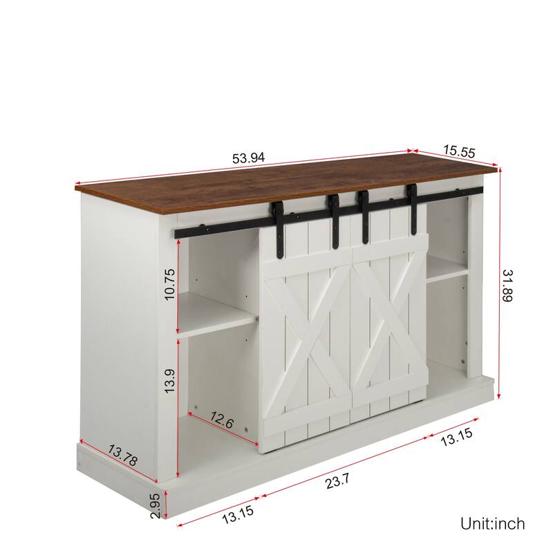 54" Farmhouse Sliding Barn Door TV Stand - 54 inches in width