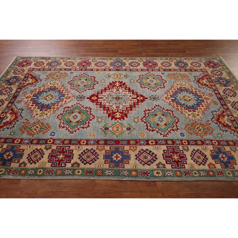 Geometric Kazak Rug Hand-Knotted Wool Carpet - 5'8" x 9'5"