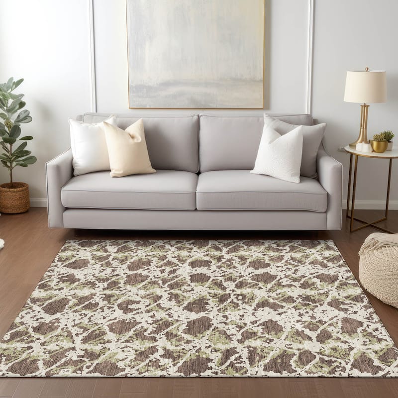Machine Washable Indoor/ Outdoor Abstract Modern Chantille Rug