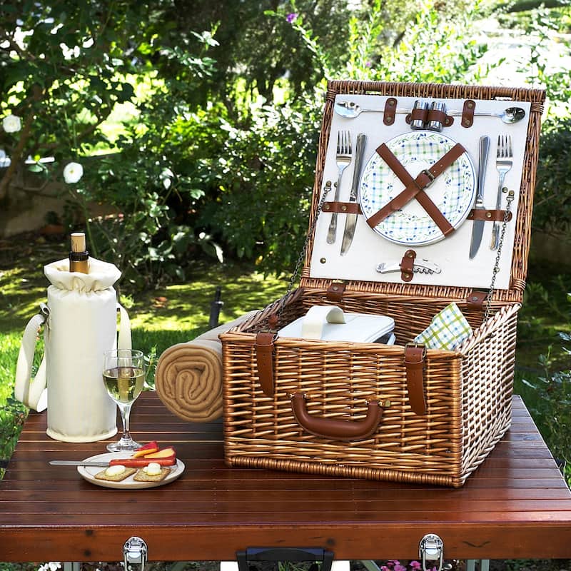 Picnic at Ascot - Willow Basket for Two with Blanket
