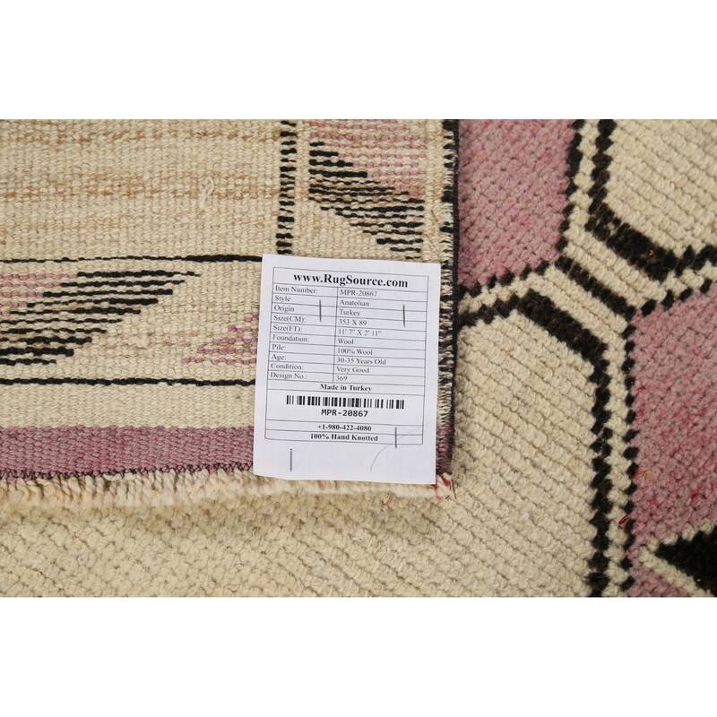 Geometric Anatolian Vintage Runner Rug Foyer Handmade Wool Carpet - 2'11"x 11'7"