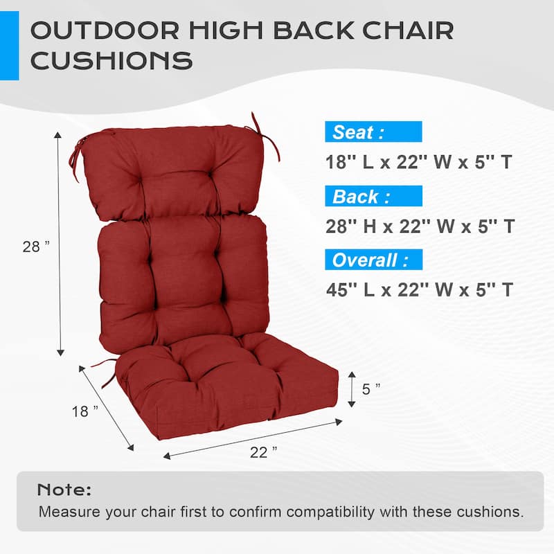 Aoodor Outdoor 45"x 22" x5" Tufted High Back Cushions Patio Replacement Chair Cushion with Ties, Set of 2 - 45" x 22" x 5"