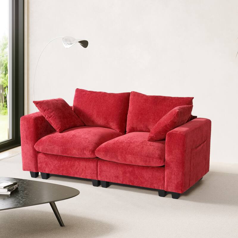 Lucca Chenille Upholstered Modular Loveseat with USB Port