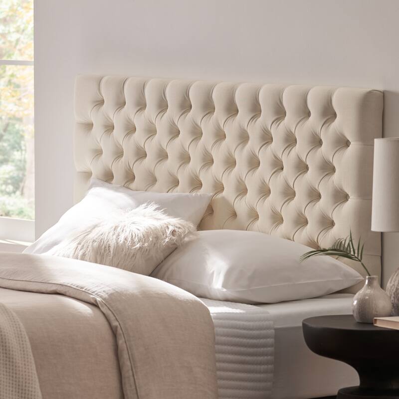 Roomfitters Adjustable Fabric Headboard with Diamond Tufting for Queen and Full Size Bed, Beige