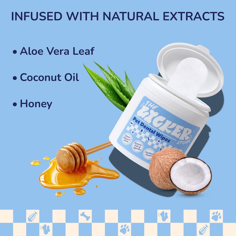 Dog Dental Finger Hypoallergenic Wipes with Extracts of Aloe Vera Leaf, Coconut Oil, Honey (60 Count) - 1-Pack - 60 Count