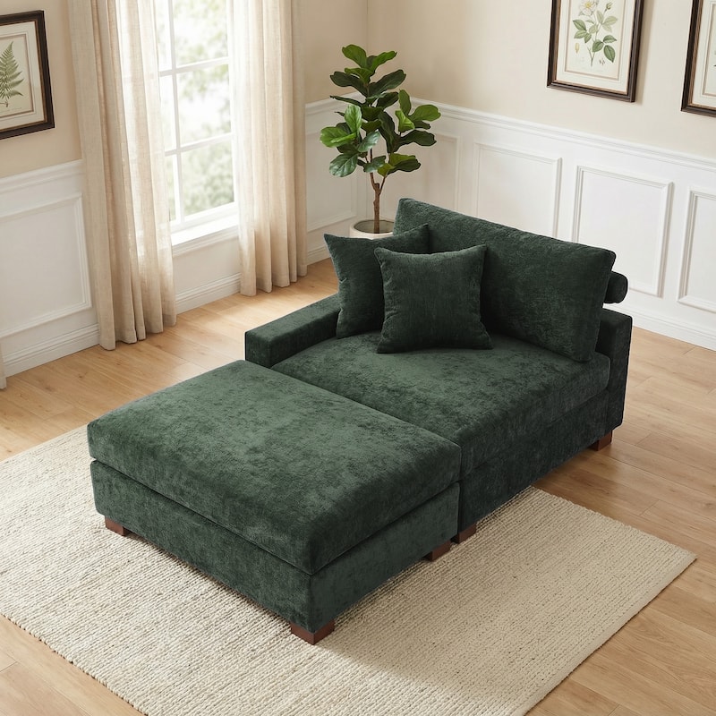 Plush Chenille Single Modular Sectional Sofa Chaise with Pillows