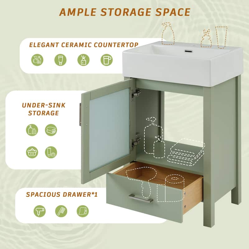 20" Bathroom Vanity with Ceramic Sink and Ample Storage