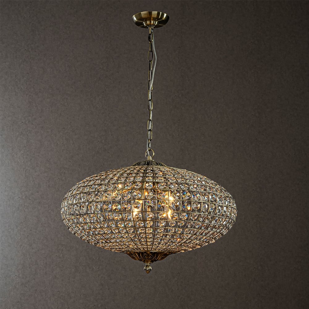 CraftHome Wide Light Retro French Handcrafted Cage Crystal Chandelier in Antique Bronze With Vintage Dimmable for Dining Room