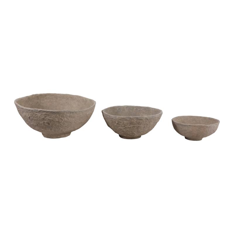 Pottery Paper Mache Bowls Handcrafted Unique Texture (Set of 3) - Tan - 22" x 22" x 10.5"