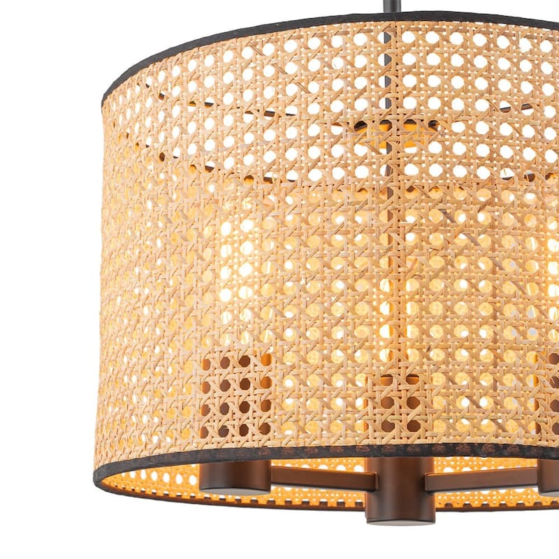 Vintage Natural Handmade Rattan Drum Pendant