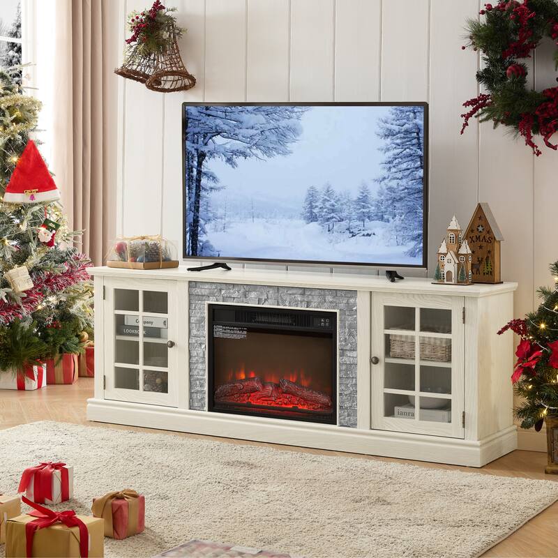 Fireplace TV Stand Faux Stone Media Console Cabinet TVs up to 75