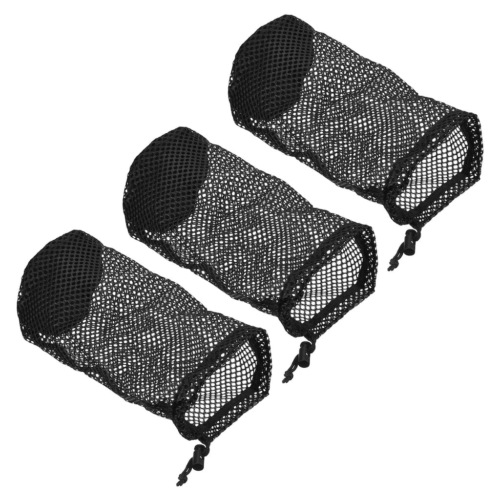 3Pcs Nylon Mesh Net Bag Drawstring Pouch for Golf Ball Storage Black