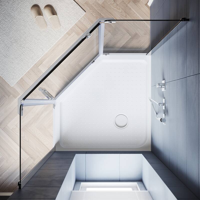 Elegant Corner Shower Enclosure 36 1/2 in. W x 72 in. H Neo-angle Sliding Shower Door 1/4 in. Tempered Glass with Shower Base