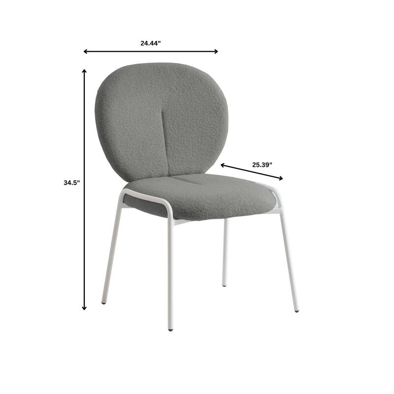 Celestial Modern Boucle Dining Chairs - Upholstered Accent Side Chairs with White Powder-Coated Iron Frame Set of 2