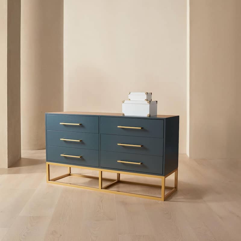 SAFAVIEH Couture Sherilynne 6-Drawer Dresser. - Teal/Gold.