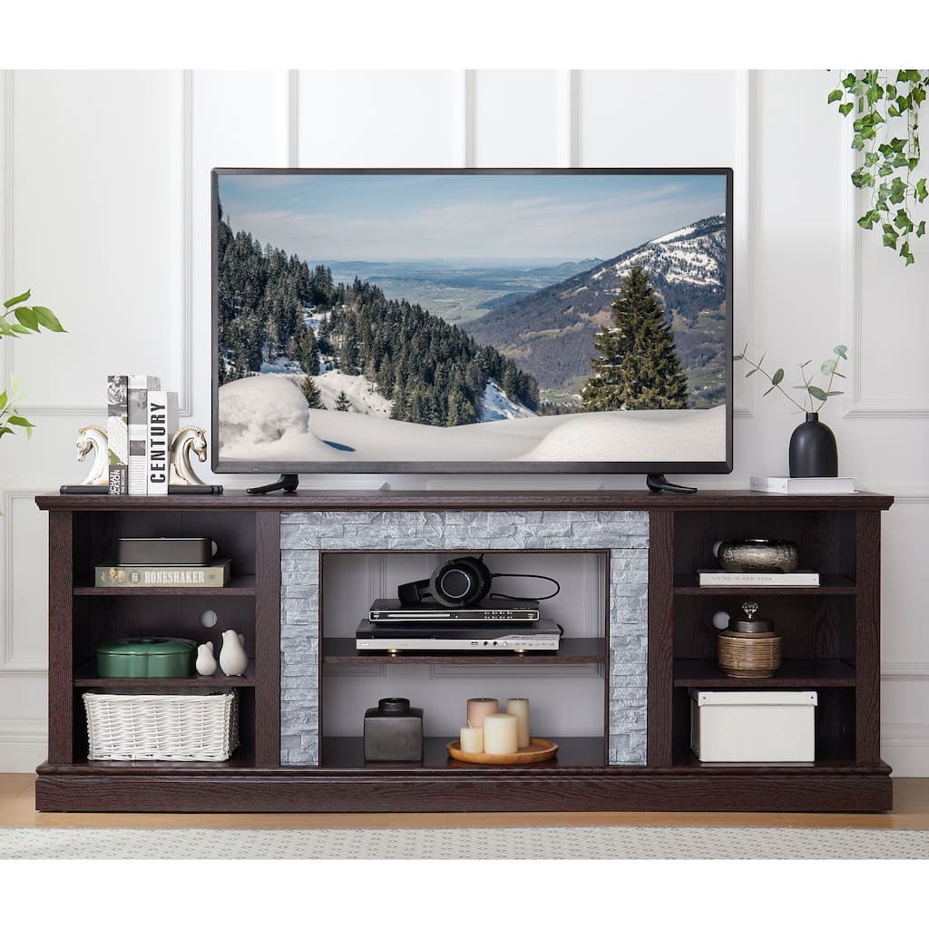Large 70" TV Stand with Faux Stacked Stone Design, Entertainment Console for TVs up to 75" with Cable Management