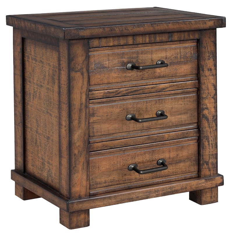 Rustic Three Drawer Reclaimed Solid Wood Framhouse Nightstand,Natural