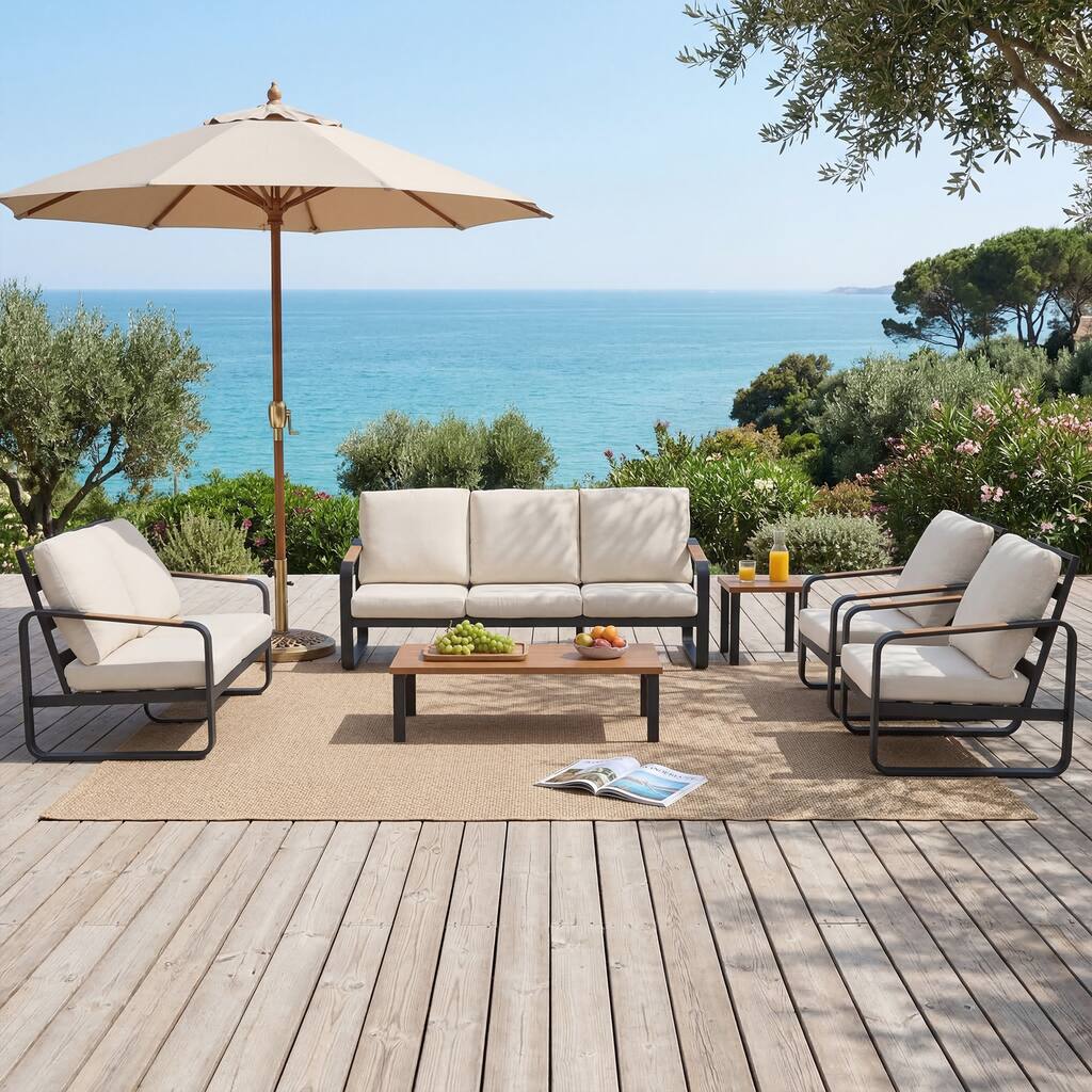 6-Piece Outdoor Patio Conversation Sofa Set with Cushions
