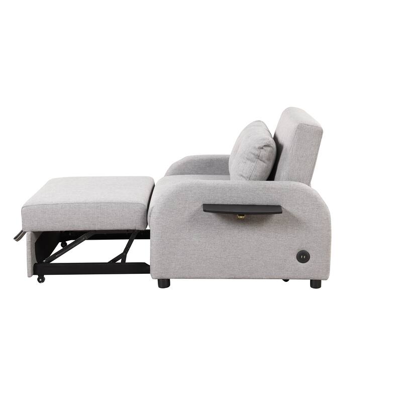 Roomfitters 3-in-1 Pull-Out Sofa Sleeper with 2-Wing Table USB Charging Port for Living Room Recreation Room