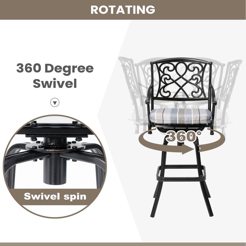 Outdoor Patio Aluminum Swivel Bar Stool with Sunbrella Cushion