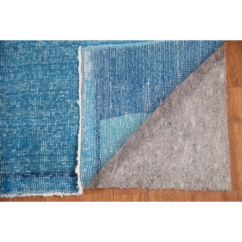 Over-Dyed Blue Anatolian Distressed Vintage Rug Handmade Wool Carpet - 7'10" x 14'0"