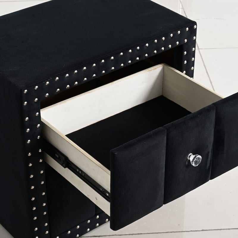 247 Shop At Home Fynor Modern Velvet 2-Drawer Nightstand (Set of 2)