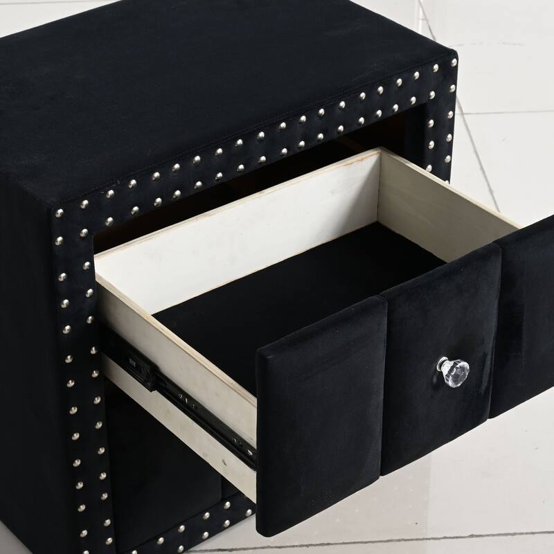 247 Shop At Home Fynor Modern Velvet 2-Drawer Nightstand
