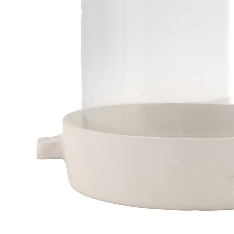 Modern Glass Hurricane Candle Holder with Terracotta Base - 10"