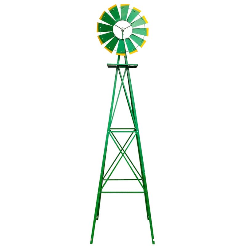 8FT Weather Resistant Yard Garden Windmill, Green - Green - Metal