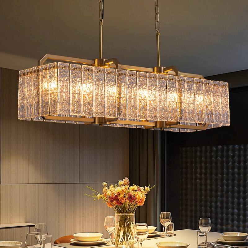40 in. Brass Modern Crystal Chandeliers 16-Light Gold Rectangular Chandelier for Dining Living Room Kitchen Island