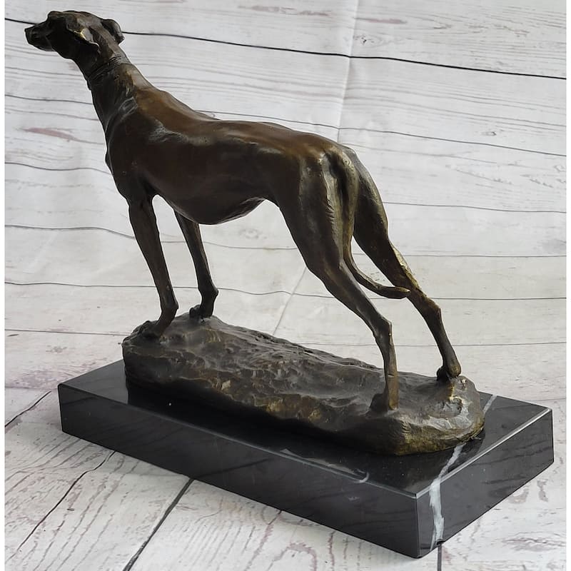 Greyhound Imitative Dog Whippet Bronze Statue Sculpture Figure Marble Base By Fremiet 13 Inches X 10 Inches